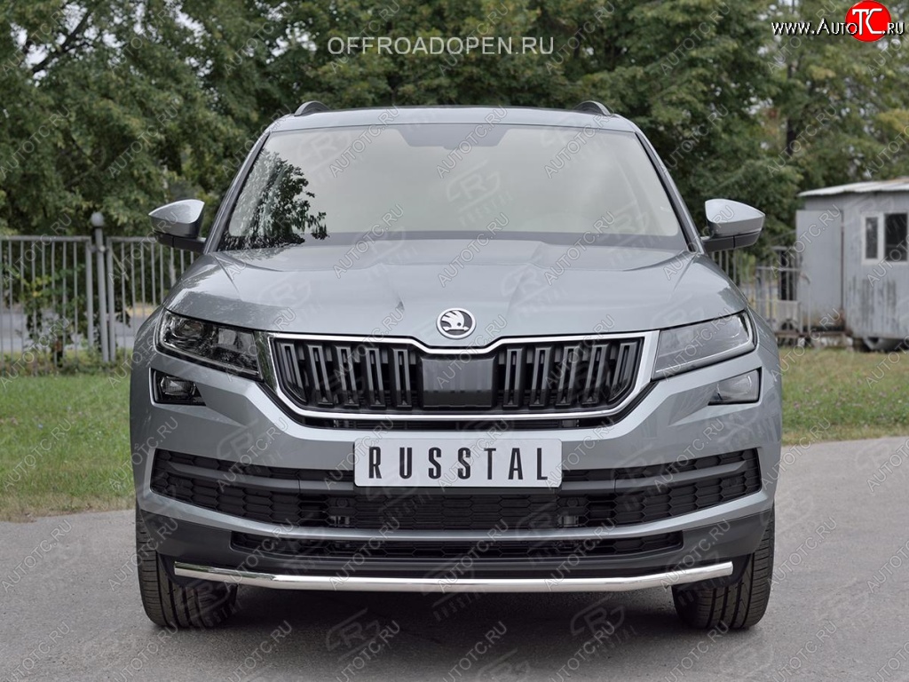 13 549 р. Защита переднего бампера (Ø63 мм, нержавейка) Russtal Skoda Kodiaq NU7 дорестайлинг (2017-2021)  с доставкой в г. Санкт‑Петербург