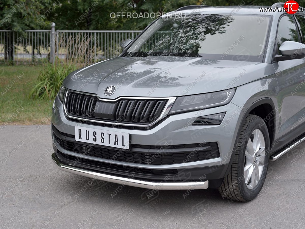 12 999 р. Защита переднего бампера (Ø63 мм, нержавейка) Russtal Skoda Kodiaq NU7 дорестайлинг (2017-2021)  с доставкой в г. Санкт‑Петербург