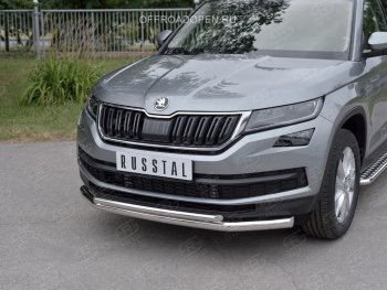 15 649 р. Защита переднего бампера (2 трубы Ø63 и 42 мм, нержавейка) Russtal  Skoda Kodiaq  NU7 (2017-2021) дорестайлинг  с доставкой в г. Санкт‑Петербург. Увеличить фотографию 2