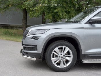 15 649 р. Защита переднего бампера (2 трубы Ø63 и 42 мм, нержавейка) Russtal Skoda Kodiaq NU7 дорестайлинг (2017-2021)  с доставкой в г. Санкт‑Петербург. Увеличить фотографию 3