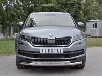 15 649 р. Защита переднего бампера (2 трубы Ø63 и 42 мм, нержавейка) Russtal  Skoda Kodiaq  NU7 (2017-2021) дорестайлинг  с доставкой в г. Санкт‑Петербург. Увеличить фотографию 1