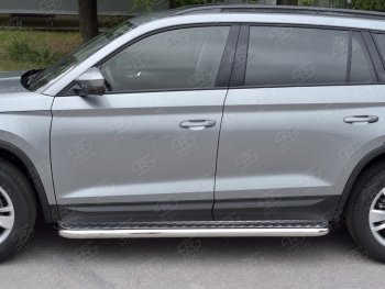 31 599 р. Широкая защита порогов с трубой диаметром 63 мм SLITKOFF v1 Skoda Kodiaq NU7 дорестайлинг (2017-2021)  с доставкой в г. Санкт‑Петербург. Увеличить фотографию 3