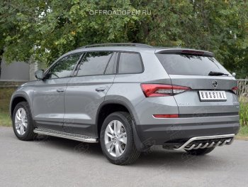 24 799 р. Защита заднего бампера (Ø42 мм волна+зубы, нержавейка) SLITKOFF Skoda Kodiaq NU7 дорестайлинг (2017-2021)  с доставкой в г. Санкт‑Петербург. Увеличить фотографию 2