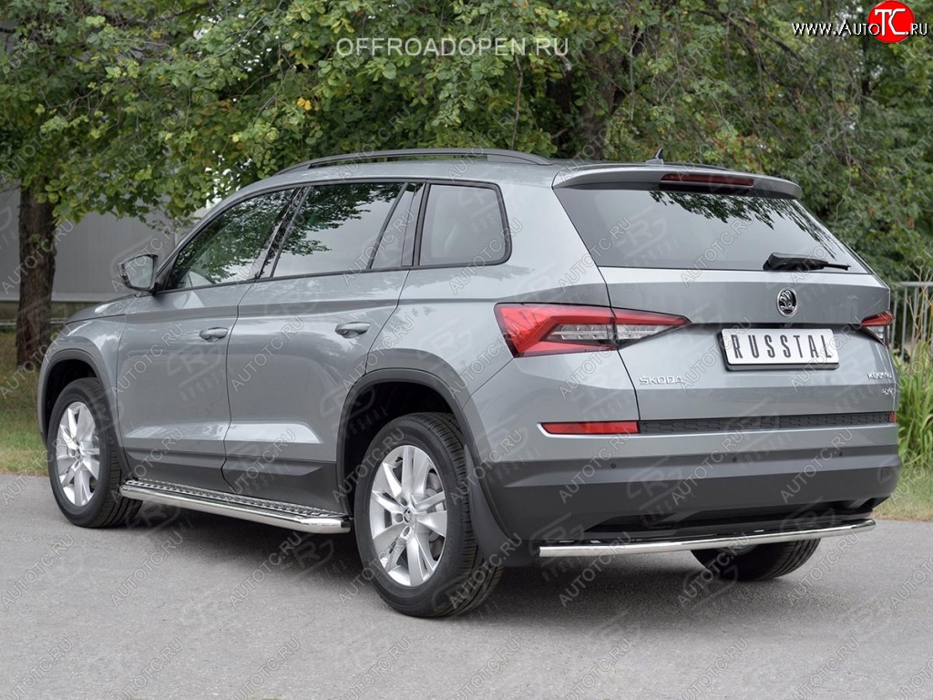 17 499 р. Защита заднего бампера (Ø42 мм, нержавейка) SLITKOFF  Skoda Kodiaq  NU7 (2017-2021) дорестайлинг  с доставкой в г. Санкт‑Петербург