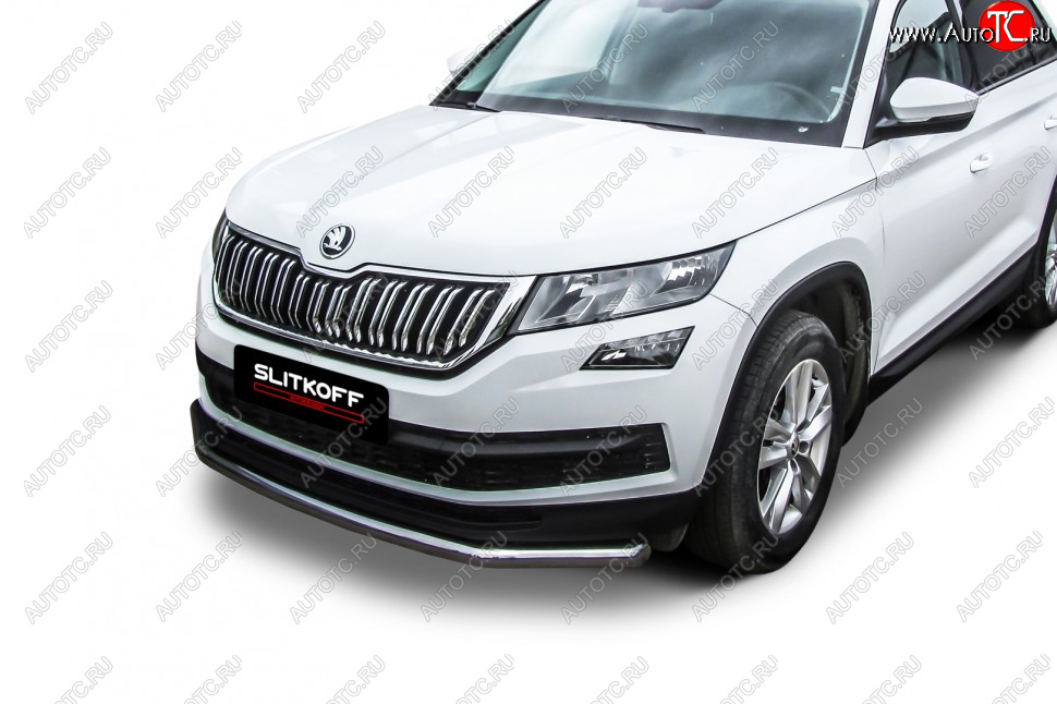 12 299 р. Защита переднего бампера Slitkoff (Ø 57 мм) .  Skoda Kodiaq  NU7 (2017-2021) (Нержавеющая сталь)  с доставкой в г. Санкт‑Петербург