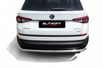 9 999 р. Защита заднего бампера Slitkoff (Ø 57 мм, с гибами)  Skoda Kodiaq  NU7 (2017-2021) дорестайлинг (Нержавеющая сталь)  с доставкой в г. Санкт‑Петербург. Увеличить фотографию 2