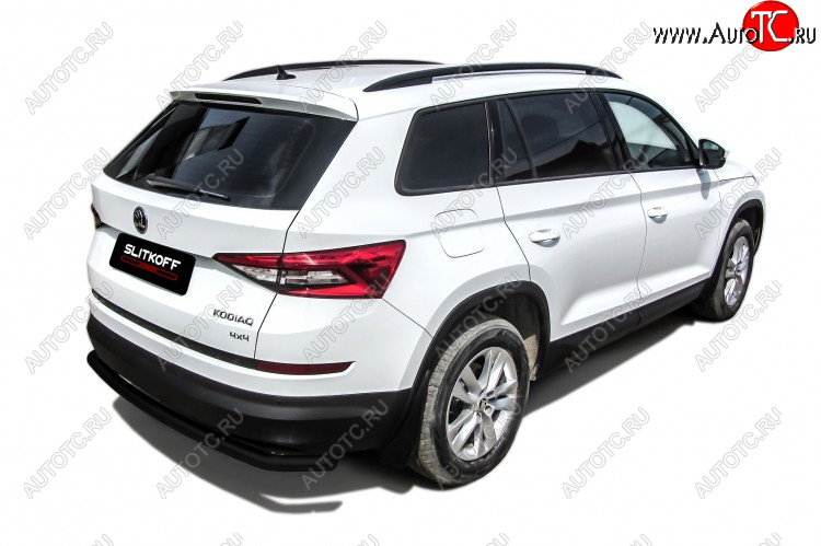 6 999 р. Защита заднего бампера Slitkoff (Ø 57 мм, с гибами)  Skoda Kodiaq  NU7 (2017-2021) дорестайлинг (Сталь с полимерным покрытием. Цвет: черный)  с доставкой в г. Санкт‑Петербург