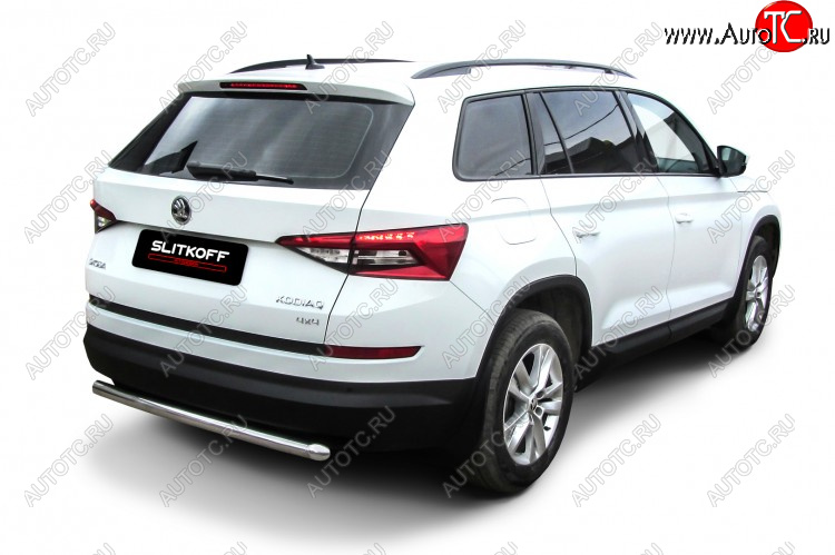 8 999 р. Защита заднего бампера Slitkoff (Ø 57 мм)  Skoda Kodiaq  NU7 (2017-2021) дорестайлинг (Нержавеющая сталь)  с доставкой в г. Санкт‑Петербург