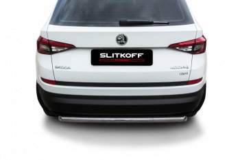 8 999 р. Защита заднего бампера Slitkoff (Ø 57 мм)  Skoda Kodiaq  NU7 (2017-2021) дорестайлинг (Нержавеющая сталь)  с доставкой в г. Санкт‑Петербург. Увеличить фотографию 2