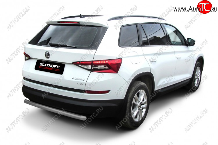 6 349 р. Защита заднего бампера Slitkoff (Ø 57 мм)  Skoda Kodiaq  NU7 (2017-2021) дорестайлинг (Сталь с полимерным покрытием. Цвет: серебристый)  с доставкой в г. Санкт‑Петербург