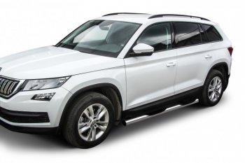 15 999 р. Защита порогов Slitkoff (Ø 76 мм, в проступями)  Skoda Kodiaq  NU7 (2017-2021) дорестайлинг (Нержавеющая сталь)  с доставкой в г. Санкт‑Петербург. Увеличить фотографию 2