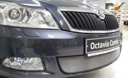 1 539 р. Сетка на бампер Russtal (хром) Skoda Octavia A5 лифтбэк рестайлинг (2008-2013)  с доставкой в г. Санкт‑Петербург. Увеличить фотографию 2