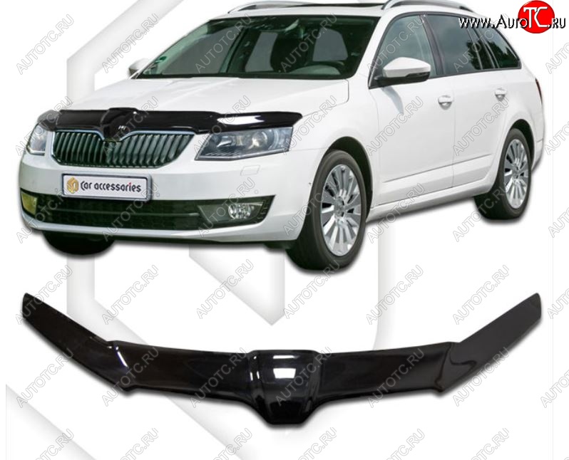 2 199 р. Дефлектор капота CA-Plastiс exclusive  Skoda Octavia  A7 (2012-2017) дорестайлинг лифтбэк, дорестайлинг универсал (Classic черный, Без надписи)  с доставкой в г. Санкт‑Петербург