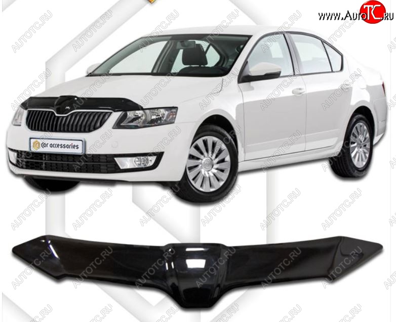 2 099 р. Дефлектор капота CA-Plastiс  Skoda Octavia  A7 (2012-2017) дорестайлинг лифтбэк (Classic черный, Без надписи)  с доставкой в г. Санкт‑Петербург