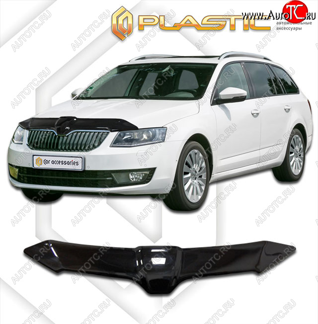 1 799 р. Дефлектор капота CA-Plastiс  Skoda Octavia  A7 (2012-2017) (Classic черный, Без надписи)  с доставкой в г. Санкт‑Петербург