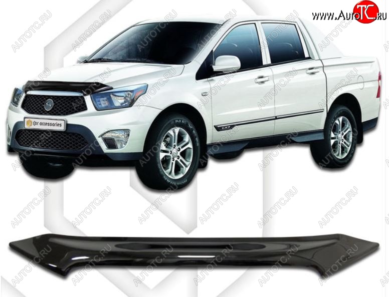 1 759 р. Дефлектор капота CA-Plastiс SSANGYONG Actyon Sport (2012-2024) (Classic черный, Без надписи)  с доставкой в г. Санкт‑Петербург