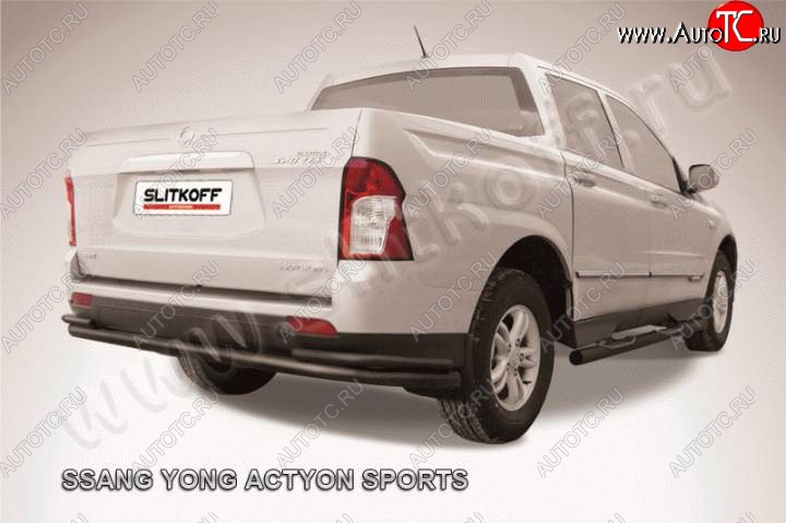 8 749 р. Защита задняя Slitkoff  SSANGYONG Actyon Sport (2012-2024) (Цвет: серебристый)  с доставкой в г. Санкт‑Петербург