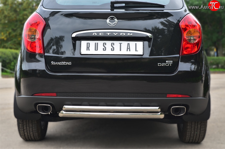 15 999 р. Защита заднего бампера (Ø63 и 42 мм, нержавейка) Russtal SSANGYONG Actyon дорестайлинг (2010-2013)  с доставкой в г. Санкт‑Петербург