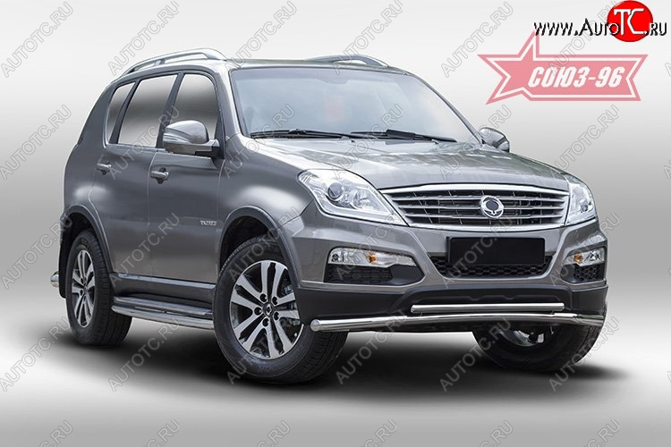 16 784 р. Защита переднего бампера двойная Souz-96 (d60/42). SSANGYONG Rexton Y290 (2012-2017)  с доставкой в г. Санкт‑Петербург