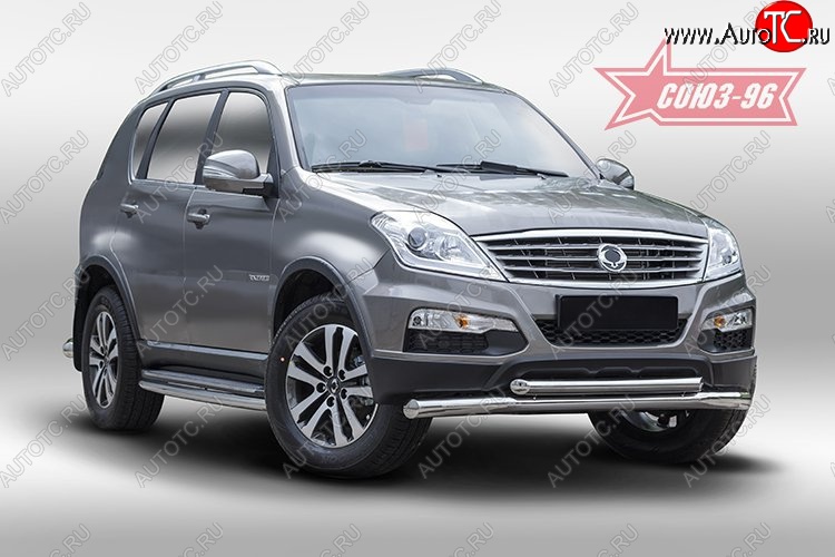 18 764 р. Защита переднего бампера двойная Souz-96 (d76/60) SSANGYONG Rexton Y290 (2012-2017)  с доставкой в г. Санкт‑Петербург