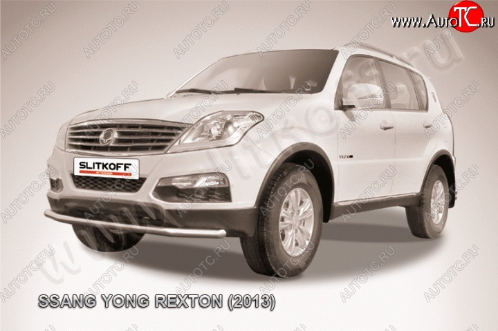 9 799 р. Одинарная защита переднего бампера диаметром 57 мм Slitkoff SSANGYONG Rexton Y290 (2012-2017) (Цвет: нержавеющая полированная сталь)  с доставкой в г. Санкт‑Петербург