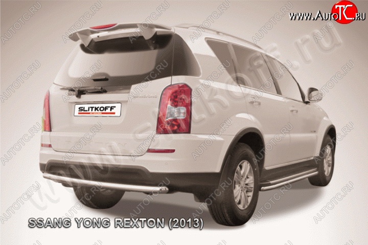 7 399 р. Защита заднего бампера из трубы диаметром 57 мм Slitkoff  SSANGYONG Rexton  Y290 (2012-2017) 2-ой рестайлинг (Цвет: нержавеющая полированная сталь)  с доставкой в г. Санкт‑Петербург