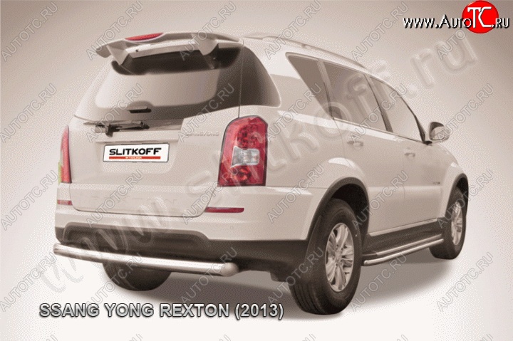 9 349 р. Защита заднего бампера из трубы диаметром 76 мм Slitkoff  SSANGYONG Rexton  Y290 (2012-2017) 2-ой рестайлинг (Цвет: нержавеющая полированная сталь)  с доставкой в г. Санкт‑Петербург