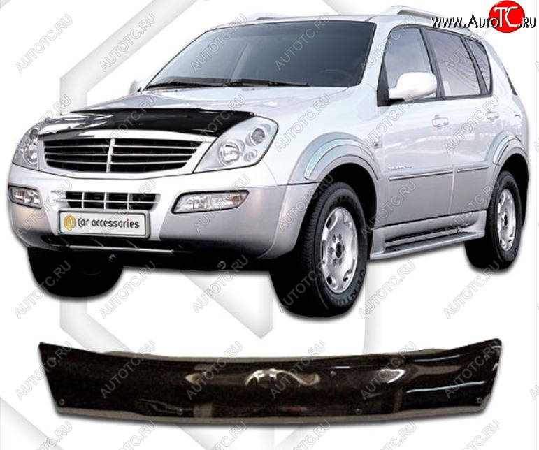 1 799 р. Дефлектор капота CA-Plastic  SSANGYONG Rexton  Y200 (2001-2006) (Classic черный, Без надписи)  с доставкой в г. Санкт‑Петербург