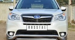 21 899 р. Защита переднего бампера (2 трубыØ63 мм, волна, нержавейка) Russtal Subaru Forester SJ дорестайлинг (2012-2016)  с доставкой в г. Санкт‑Петербург. Увеличить фотографию 1