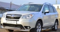 21 449 р. Защита переднего бампера (2 трубыØ76 и 63 мм, нержавейка) SLITKOFF  Subaru Forester  SJ (2012-2016) дорестайлинг  с доставкой в г. Санкт‑Петербург. Увеличить фотографию 2