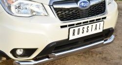 21 449 р. Защита переднего бампера (2 трубыØ76 и 63 мм, нержавейка) SLITKOFF  Subaru Forester  SJ (2012-2016) дорестайлинг  с доставкой в г. Санкт‑Петербург. Увеличить фотографию 3