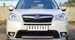 21 449 р. Защита переднего бампера (2 трубыØ76 и 63 мм, нержавейка) SLITKOFF  Subaru Forester  SJ (2012-2016) дорестайлинг  с доставкой в г. Санкт‑Петербург. Увеличить фотографию 1