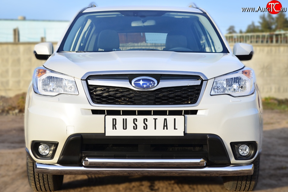 21 449 р. Защита переднего бампера (2 трубыØ76 и 63 мм, нержавейка) SLITKOFF  Subaru Forester  SJ (2012-2016) дорестайлинг  с доставкой в г. Санкт‑Петербург