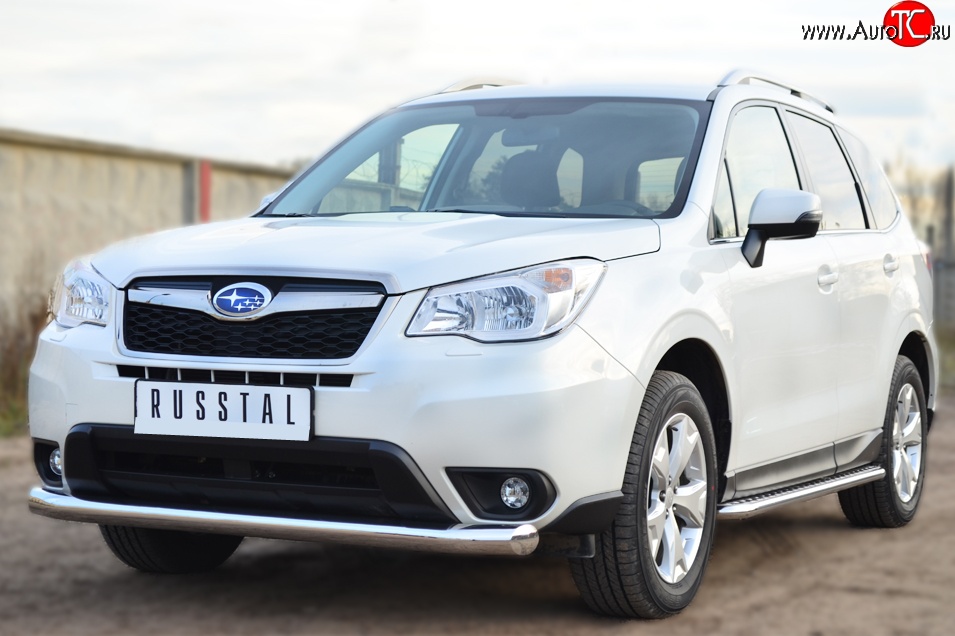 16 249 р. Одинарная защита переднего бампера диаметром 76 мм Russtal Subaru Forester SJ дорестайлинг (2012-2016)  с доставкой в г. Санкт‑Петербург