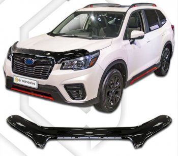 2 999 р. Дефлектор капота CA-Plastiс  Subaru Forester  SK/S14 (2018-2021) (Classic черный, Без надписи)  с доставкой в г. Санкт‑Петербург. Увеличить фотографию 1