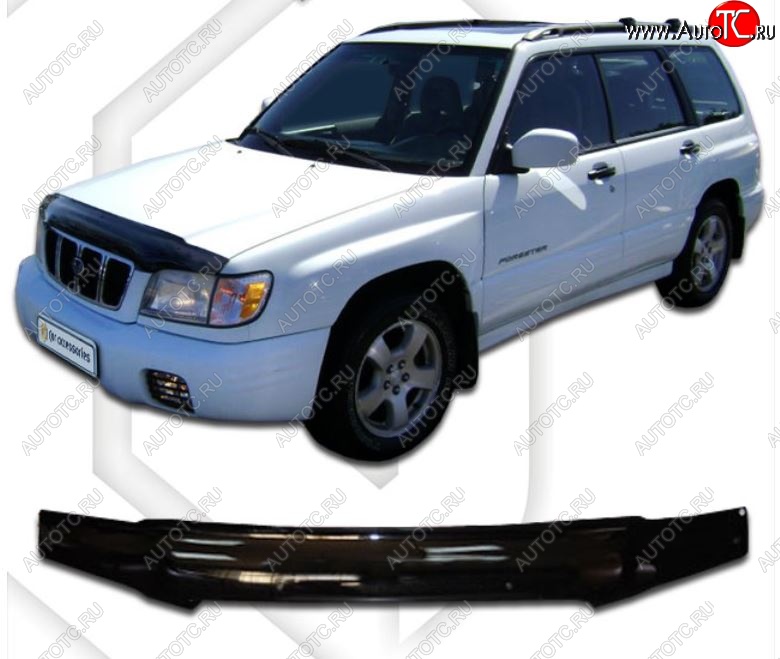 2 499 р. Дефлектор капота CA-Plastic  Subaru Forester  SF (2000-2002) (Classic черный, Без надписи)  с доставкой в г. Санкт‑Петербург