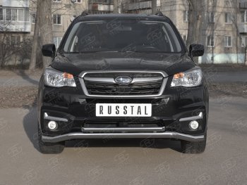 10 349 р. Защита переднего бампера (2 трубы Ø63 и 42 мм, нержавейка) Russtal Subaru Forester SJ рестайлинг (2016-2019)  с доставкой в г. Санкт‑Петербург. Увеличить фотографию 1