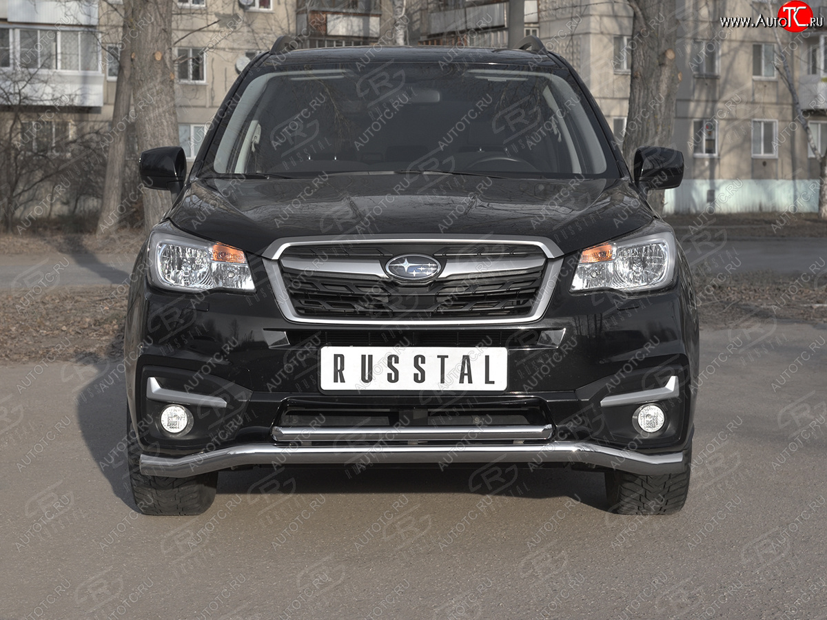 10 349 р. Защита переднего бампера (2 трубы Ø63 и 42 мм, нержавейка) Russtal Subaru Forester SJ рестайлинг (2016-2019)  с доставкой в г. Санкт‑Петербург