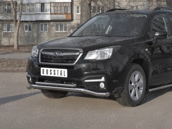 10 349 р. Защита переднего бампера (2 трубы Ø63 и 42 мм, нержавейка) Russtal Subaru Forester SJ рестайлинг (2016-2019)  с доставкой в г. Санкт‑Петербург. Увеличить фотографию 2