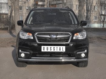 24 599 р. Защита переднего бампера SLITKOFF d63 секции-d42 дуга Subaru Forester SJ рестайлинг (2016-2019)  с доставкой в г. Санкт‑Петербург. Увеличить фотографию 1