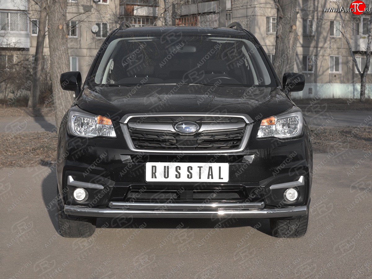 24 599 р. Защита переднего бампера SLITKOFF d63 секции-d42 дуга Subaru Forester SJ рестайлинг (2016-2019)  с доставкой в г. Санкт‑Петербург