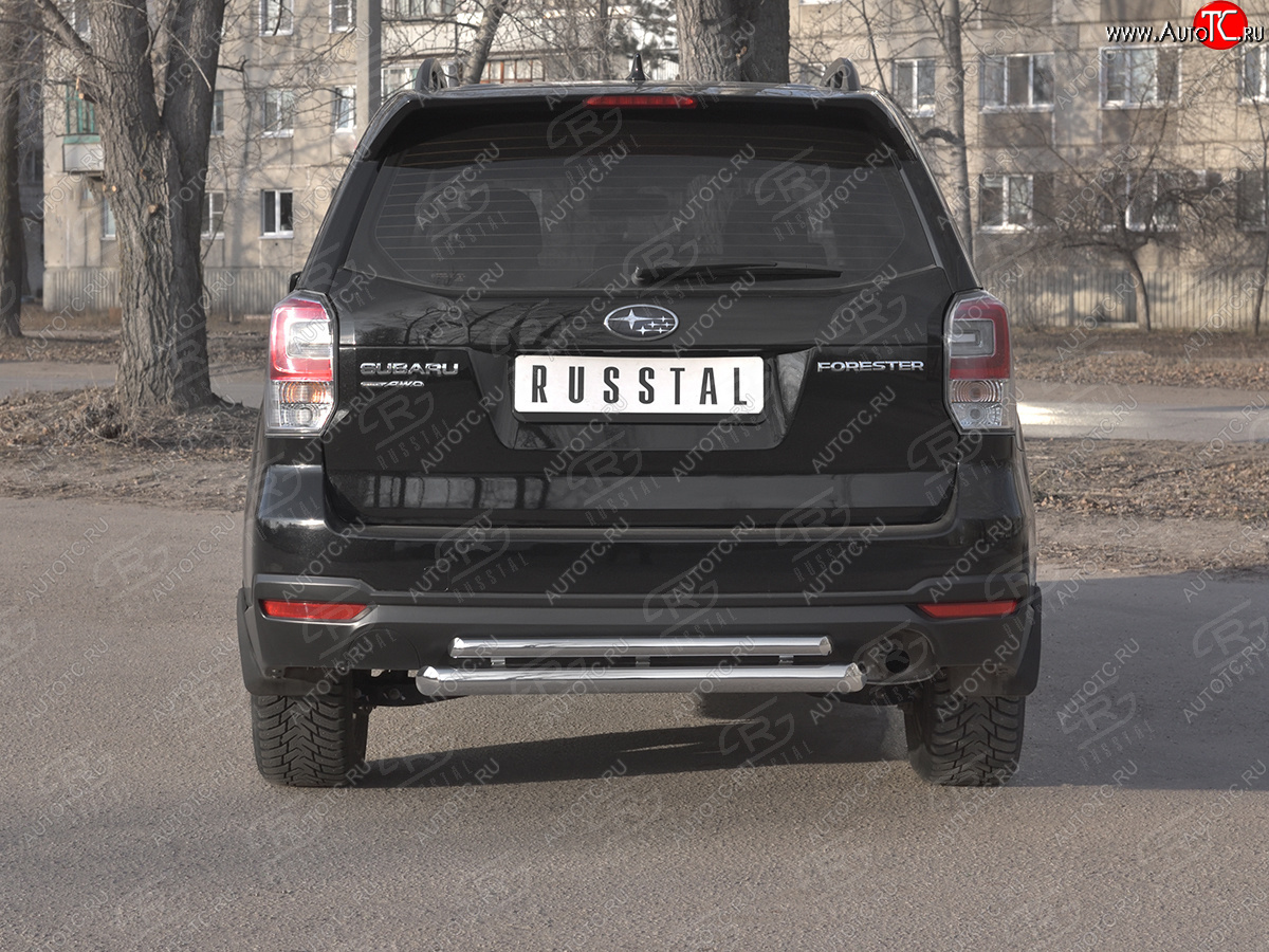 13 999 р. Защита заднего бампера (2 трубы Ø63 и 42 мм, нержавейка) Russtal  Subaru Forester  SJ (2016-2019) рестайлинг  с доставкой в г. Санкт‑Петербург