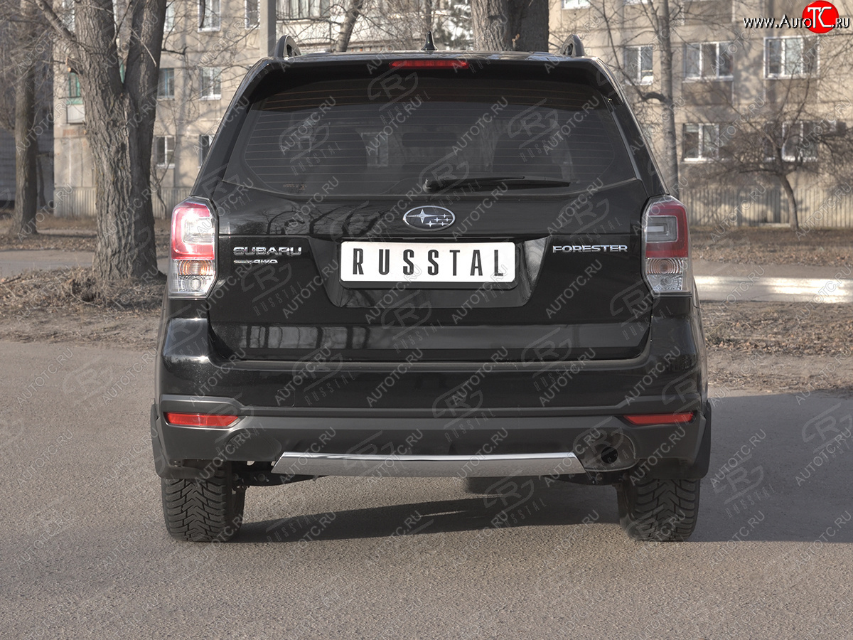 9 999 р. Защита заднего бампера (Ø75х42 мм, нержавейка) Russtal  Subaru Forester  SJ (2016-2019)  с доставкой в г. Санкт‑Петербург