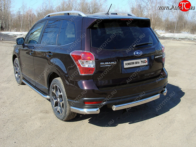 20 899 р. Защита заднего бампера (уголки овальные) ТСС 75х42 мм  Subaru Forester  SJ (2016-2019) рестайлинг (короткие, под брызговики)  с доставкой в г. Санкт‑Петербург