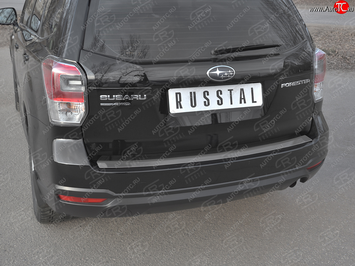 2 599 р. Защитная накладка заднего бампера на Russtal Subaru Forester SJ рестайлинг (2016-2019) (Нержавейка полированная)  с доставкой в г. Санкт‑Петербург