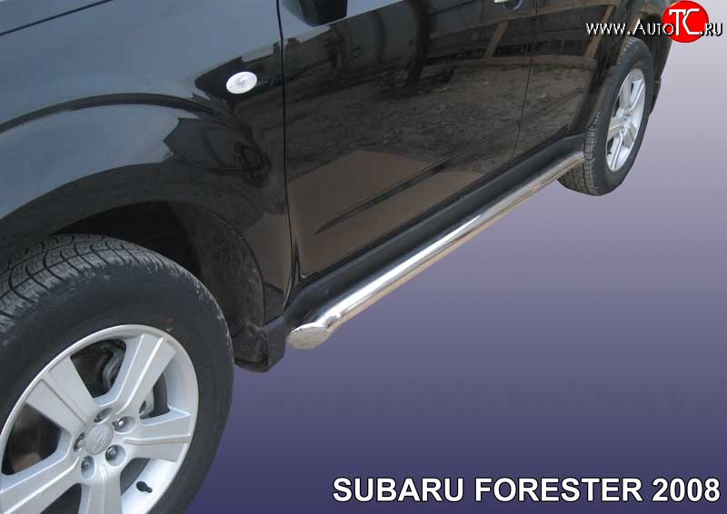 12 999 р. Защита порогов из круглой трубы диаметром 76 мм Slitkoff Subaru Forester SH (2008-2013) (Цвет: нержавеющая полированная сталь)  с доставкой в г. Санкт‑Петербург