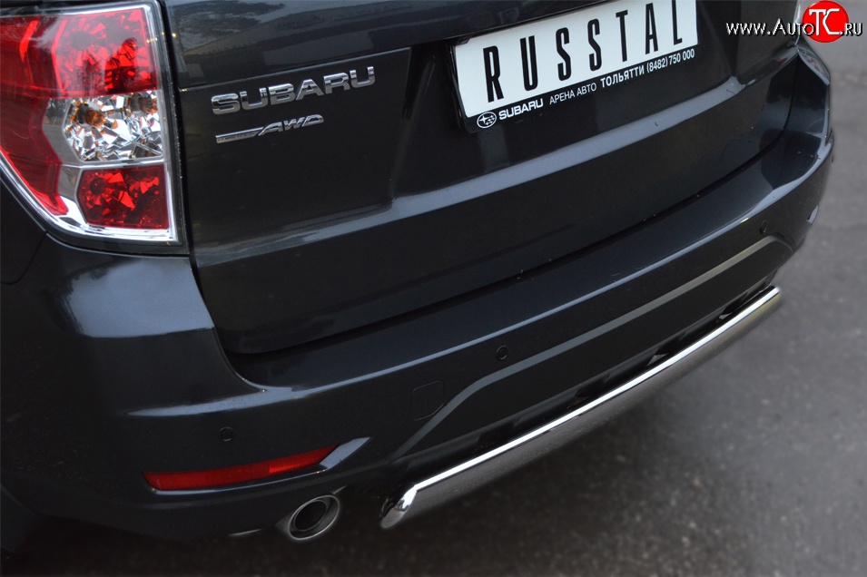 16 599 р. Защита заднего бампера (Ø75x42 мм, нержавейка) Russtal Subaru Forester SH (2008-2013)  с доставкой в г. Санкт‑Петербург