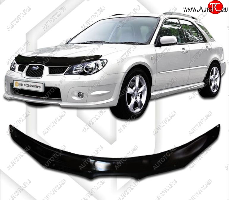 1 999 р. Дефлектор капота CA-Plastiс  Subaru Impreza ( GD,  GG) (2005-2007) седан 2-ой рестайлинг, хэтчбэк 2-ой рестайлинг (Classic черный, Без надписи)  с доставкой в г. Санкт‑Петербург