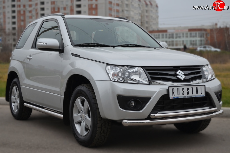 16 999 р. Защита переднего бампера (2 трубыØ63 и 42 мм, нержавейка) Russtal Suzuki Grand Vitara JT 3 двери 2-ой рестайлинг (2012-2016)  с доставкой в г. Санкт‑Петербург