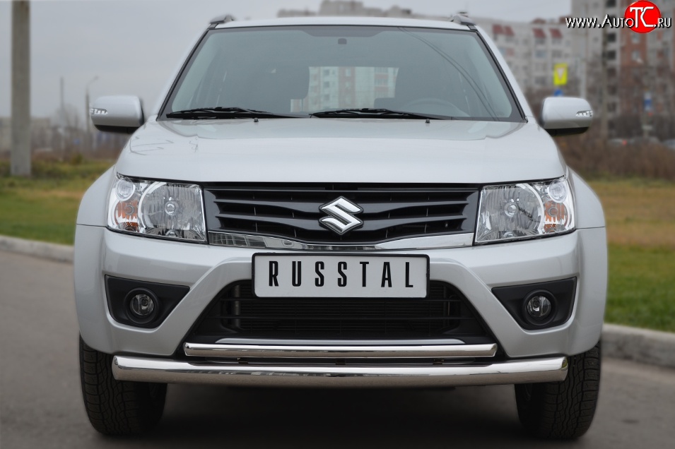 17 999 р. Защита переднего бампера (2 трубыØ76 и 42 мм, нержавейка) Russtal Suzuki Grand Vitara JT 3 двери 2-ой рестайлинг (2012-2016)  с доставкой в г. Санкт‑Петербург